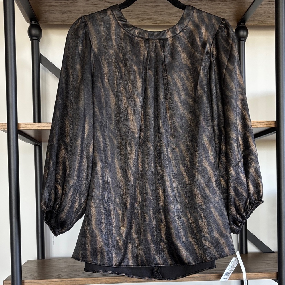 Zac & Rachel Metallic Black and Bronze Blouse M